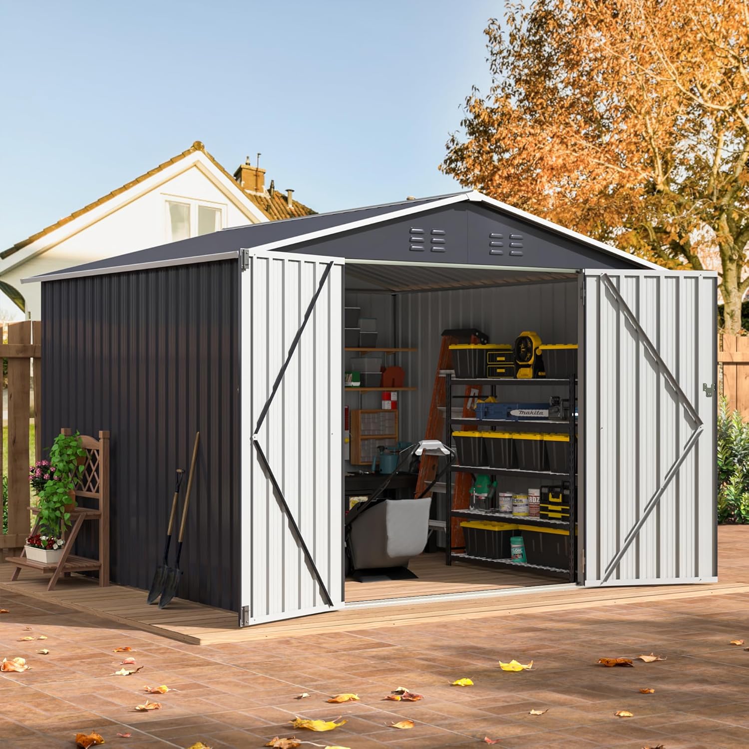 Gardening Tools Bundle - 8x8 FT Outdoor Storage Shed, Utility